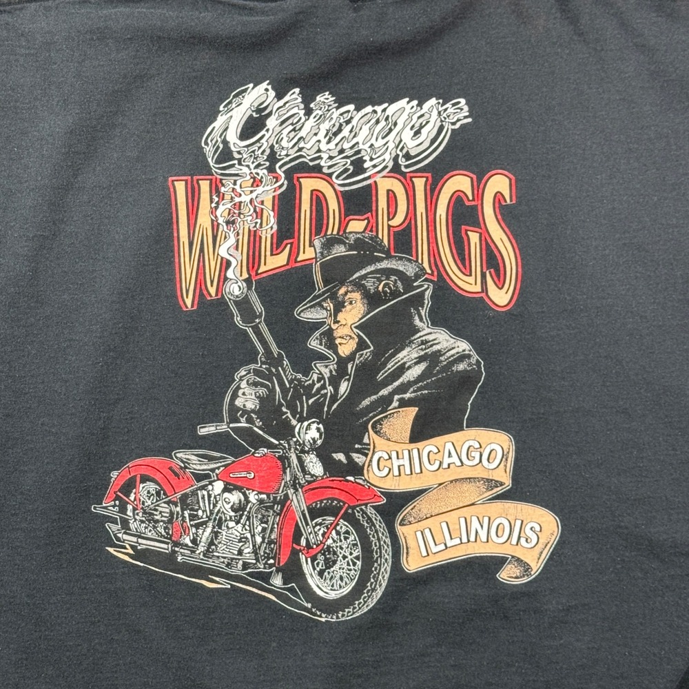 Vintage Y2K Chicago Wild Pigs MC T Shirt 2XL Motorcycle Biker Jerzees Black